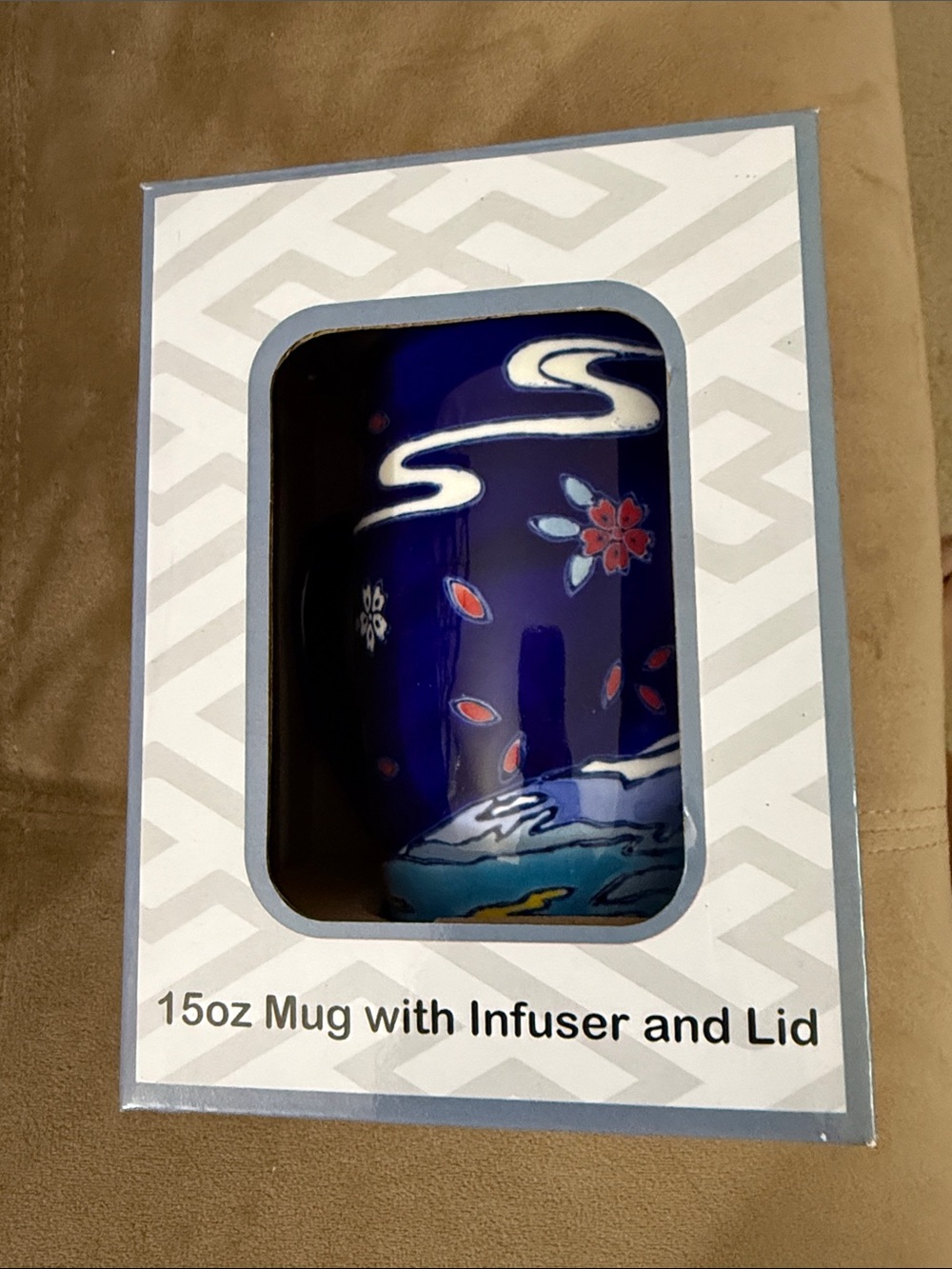 15oz Blue Floral Ceramic Tea Mug with Infuser and Lid